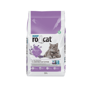 Arena Rocat aroma lavanda 17 kg: máxima absorción, control de olores y aglutinación firme. Mantén el arenero limpio y fresco por más tiempo.